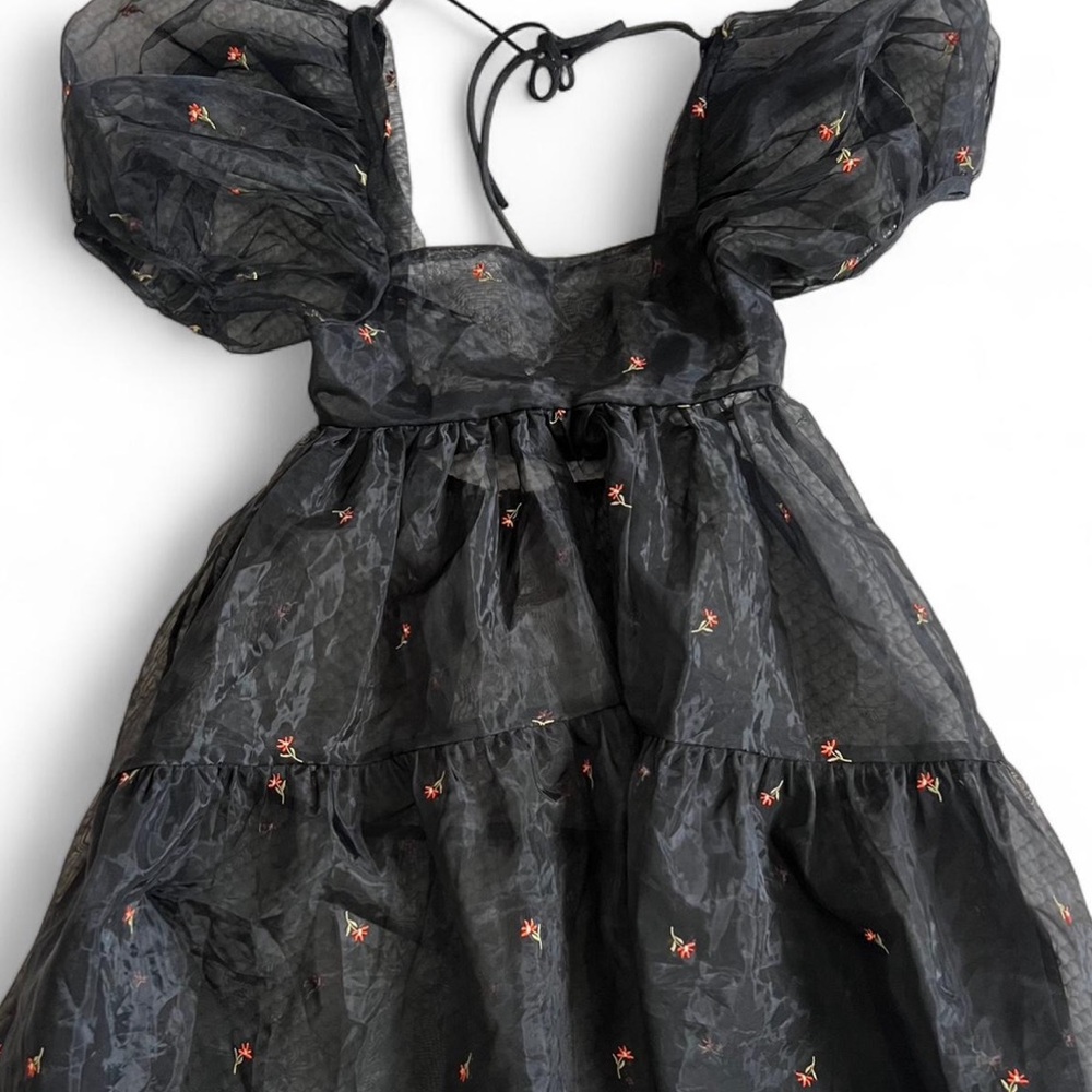 Black Sheer Puff Sleeve Dress